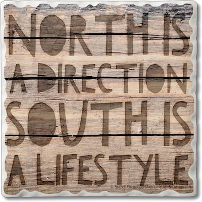 South is A Lifestyle 4 Pack Single Absorbent Stone Coaster with Protective Cork Backing Made in The USA 4" Square, Wipes Clean