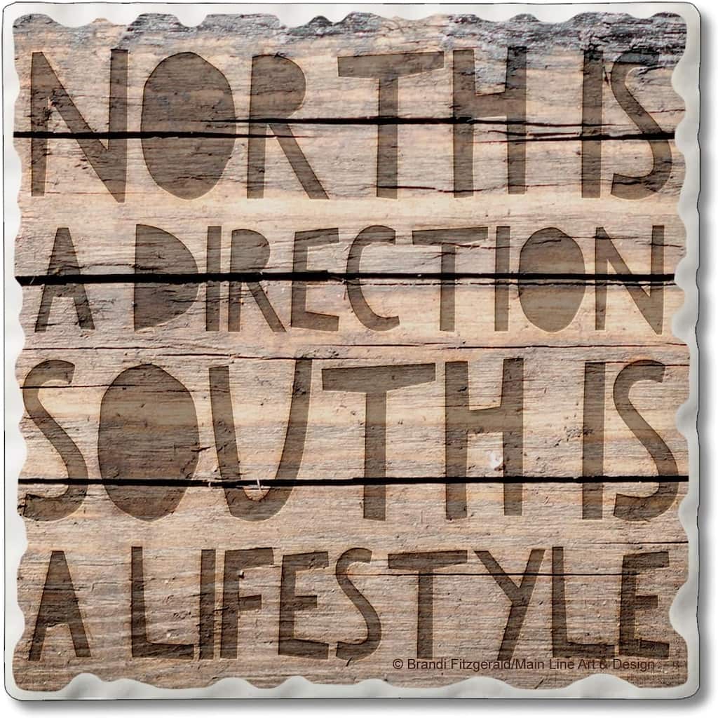 South is A Lifestyle 4 Pack Single Absorbent Stone Coaster with Protective Cork Backing Made in The USA 4" Square, Wipes Clean