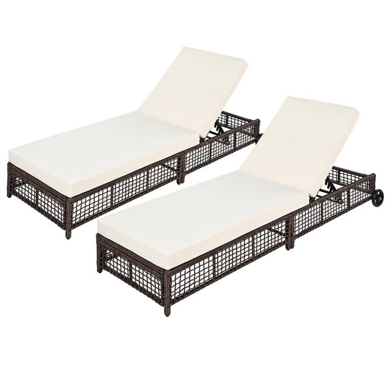 Patio Chaise Lounge Set of 2 with Adjustable Backrest and Cushions