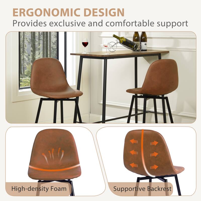 Homy Casa Faux Leather Tech Fabric Bar Stool with Backrest and Black Metal Frame - Counter Height & Bar Height, Rustic Brown