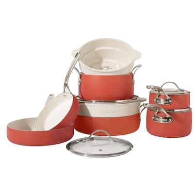 Bloomhouse 12 Piece Aluminum Enamel Cookware Set w/ Non-stick Non-toxic Ceramic Interior and Ceramic Steamer Insert