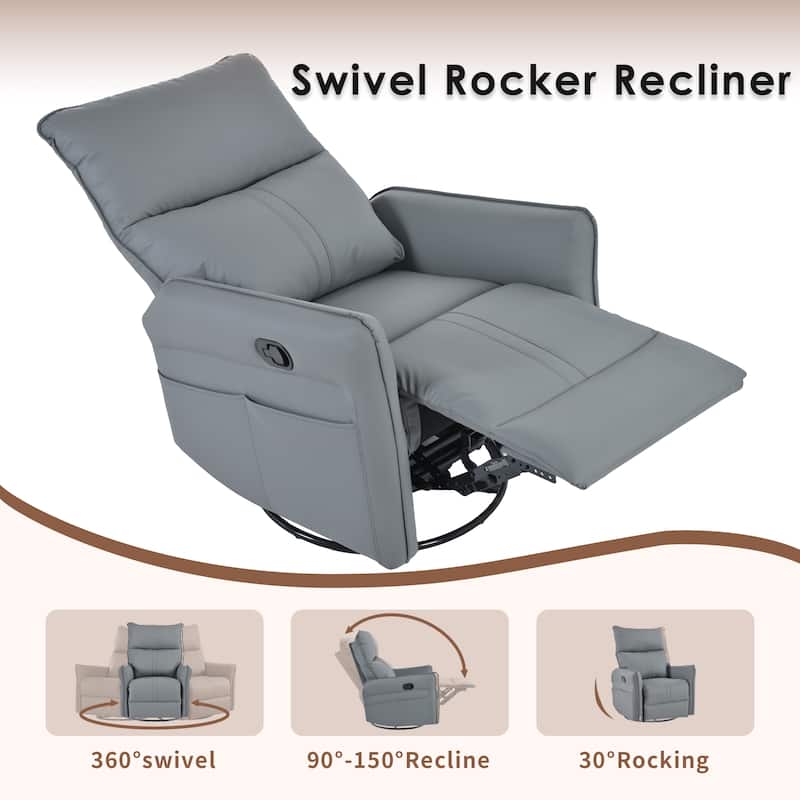 Rocking Recliner Chair,360 Degree Swivel Nursery Chair,Glider Chair,Home Theater Seat,Side Pocket(Blue-gray)