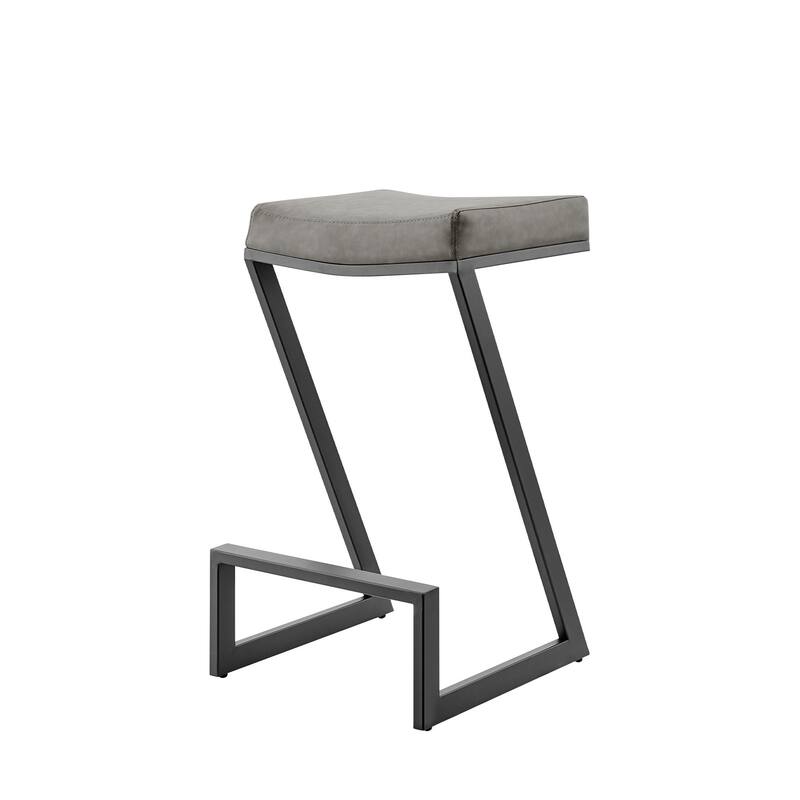 HomeRoots 30" Gray and Black Faux Leather and Iron Backless Bar Height Bar Chair