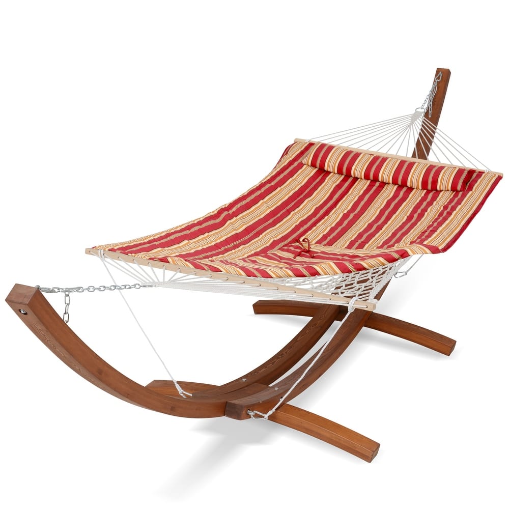 Rope Hammock with 13.5ft Wooden Stand and Removable Pad