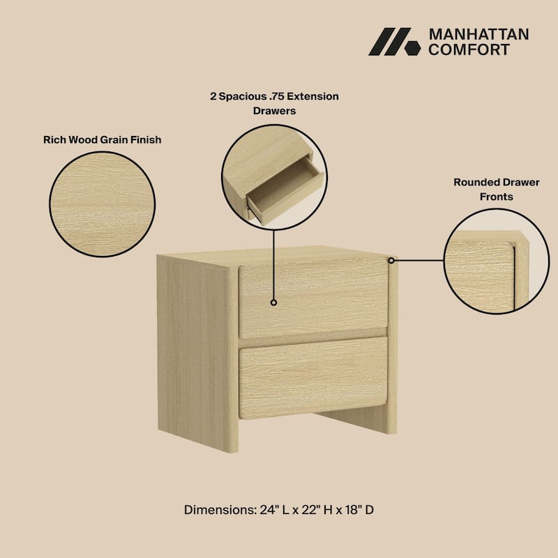 Manhattan Comfort Linda Modern 2 Drawer Nightstand Set of 2