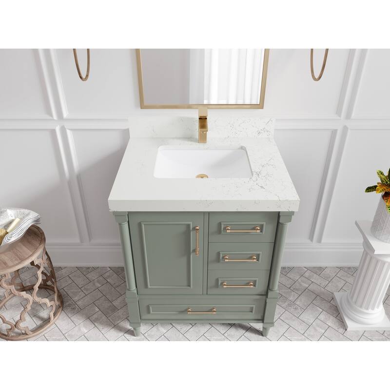 Willow Collections 30 in. W x 22 in. D Aberdeen Single Sink Bathroom Vanity with Countertop - 2" Empira White - Evergreen