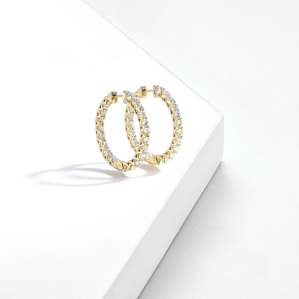 Lab Grown 4ct TDW Diamond Inside Out Hoop Earrings in 14k Gold for Women