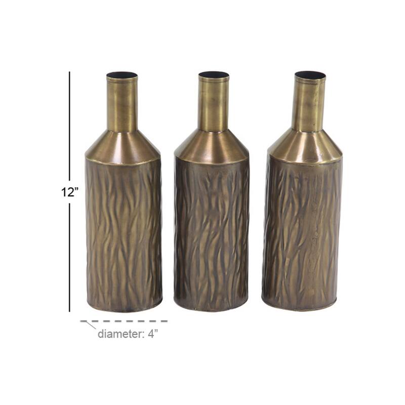 Brass Metal Rustic Vase Set of 3 12" x 4" x 4"
