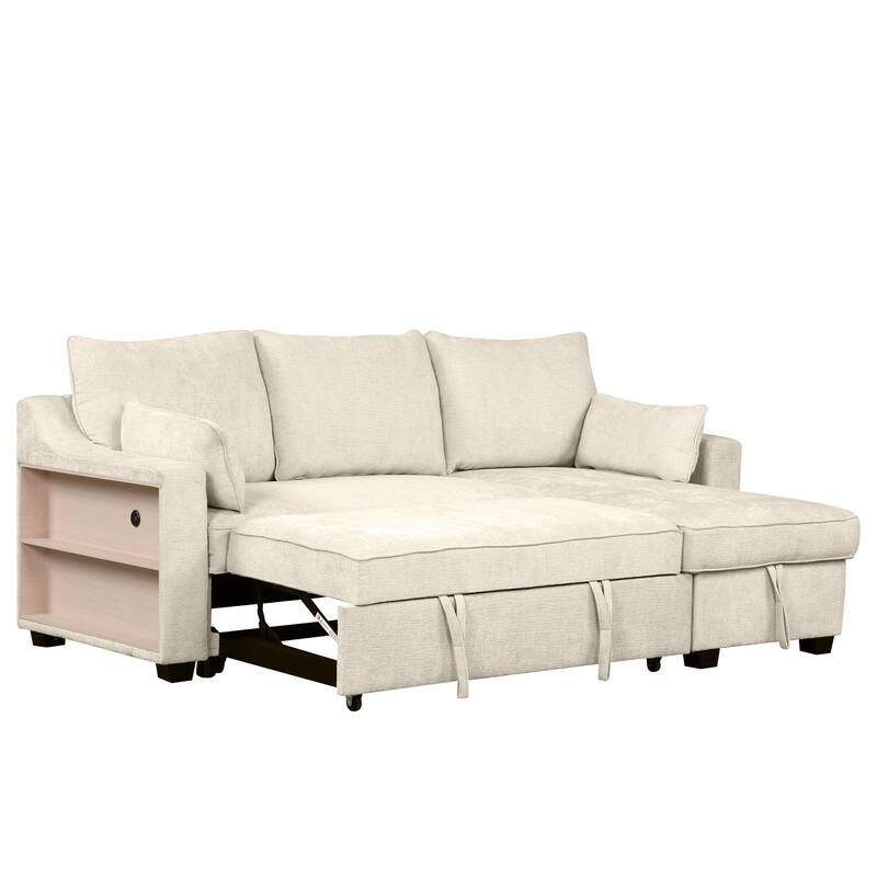90" Convertible Sofa Bed with Pull-Out Sleeper, Storage Chaise, and USB Ports for Compact or Spacious Living Rooms