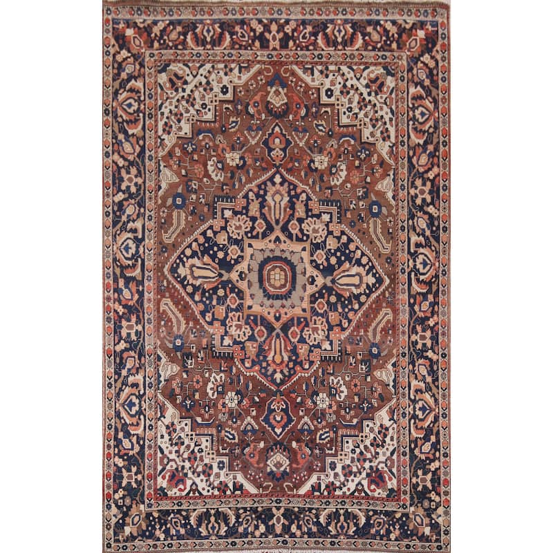 Geometric Bakhtiari Vintage Persian Rug Hand-Knotted Wool Carpet - 7'0" x 10'1"