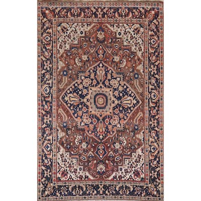 Geometric Bakhtiari Vintage Persian Rug Hand-Knotted Wool Carpet - 7'0" x 10'1"