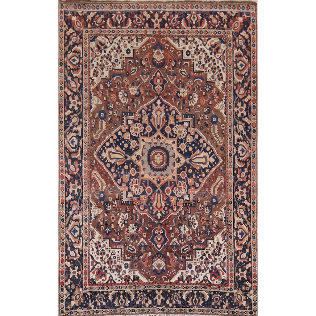 Geometric Bakhtiari Vintage Persian Rug Hand-Knotted Wool Carpet - 7'0" x 10'1"