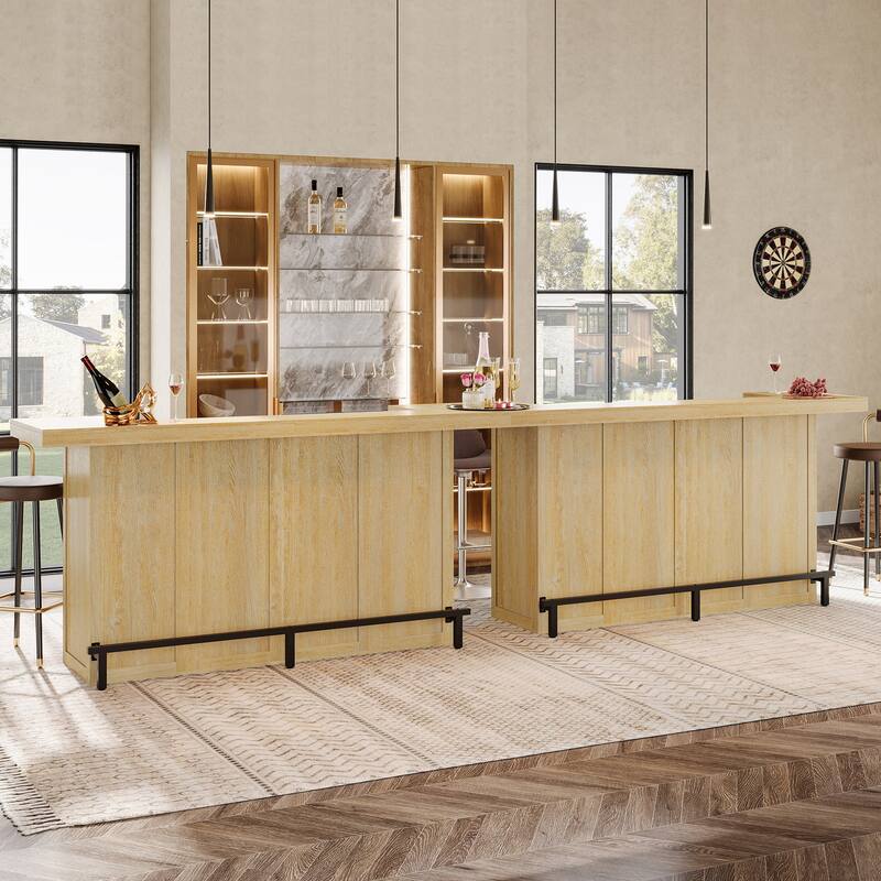 4-Tier Wooden Bar Table, 70.9" Large Home Bar Unit with Storage Shelves for Home, Patio, Basement