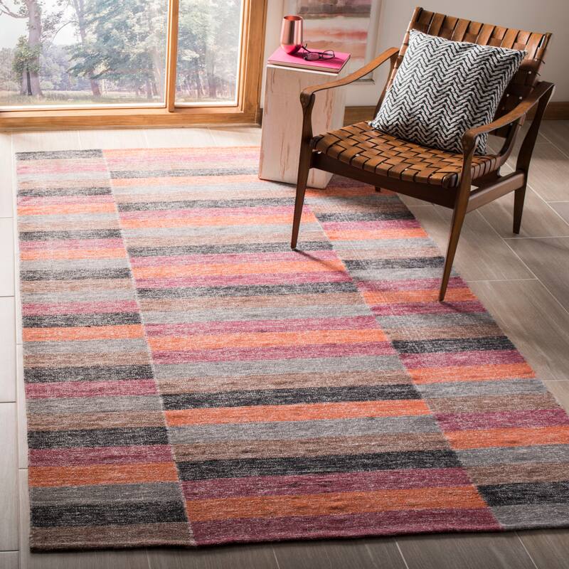 SAFAVIEH Handmade Striped Kilim Lashunda Stripe Wool Rug - 8' x 10' - Rust