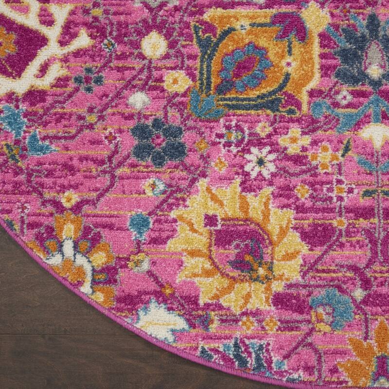 Power Loomed Geometric Floral Area Rug - 4' Round