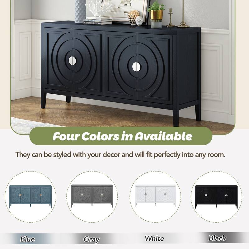 Vintage Distressed Finish Sideboard with Round Metal Handles and Large Storage Capacity