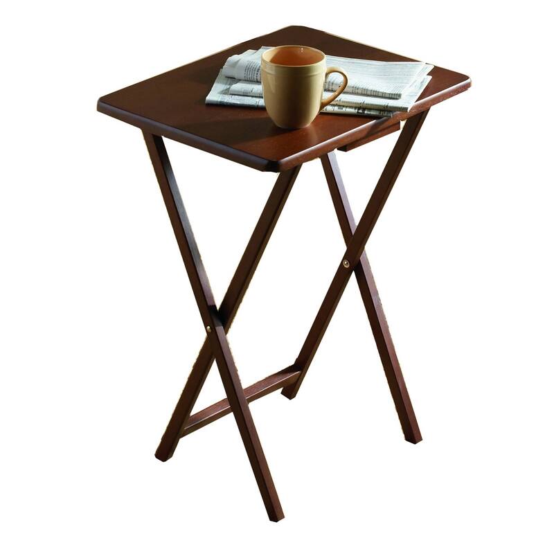 PJ Wood Folding TV Tray Tables with Compact Storage Rack, Espresso, 5 Piece Set - 36.38