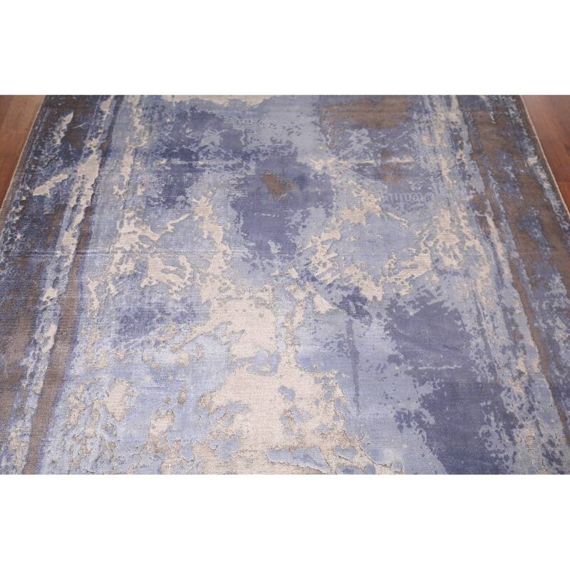 Abstract Modern Area Rug Handmade Blue Wool Carpet - 5'4" x 7'6"