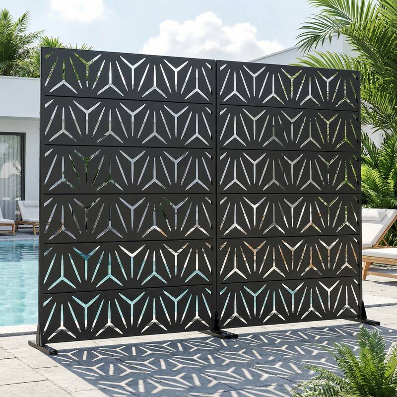 Dovelina Outdoor Freestanding Metal Privacy Screen Decorative Garden Fence (Set of 2)