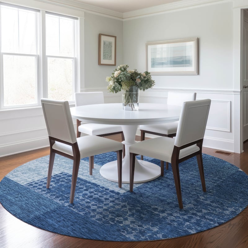 Machine Washable Indoor/ Outdoor Modern Blocks Chantille Rug