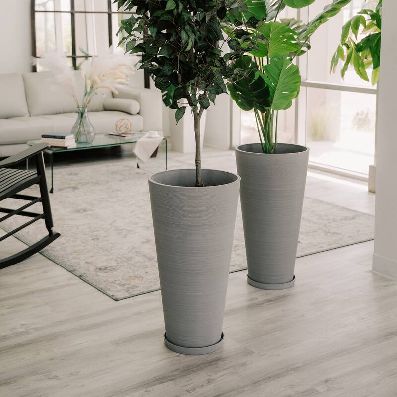 XBrand Modern 28-Inch Tall Round Planter, Modern Tapered Planter Perfect for Indoor & Outdoor Planter, Patio Décor, Set of 2