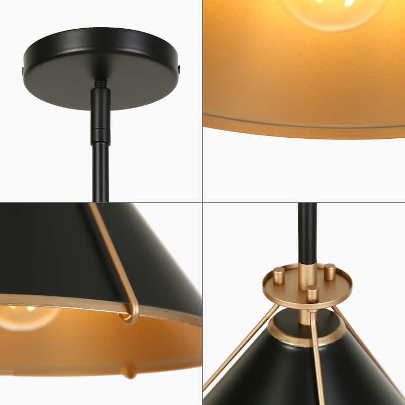 Modern Classic 1-light Black Gold Large Pendant Light Bowl-shaped Conical Shade Kitchen Island Light for Dining Room