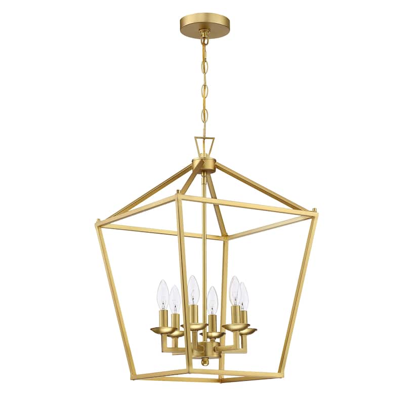 2-PK 16 in. 6-light Geometric Lantern Chandelier with soft gold finish/Matte Black finish
