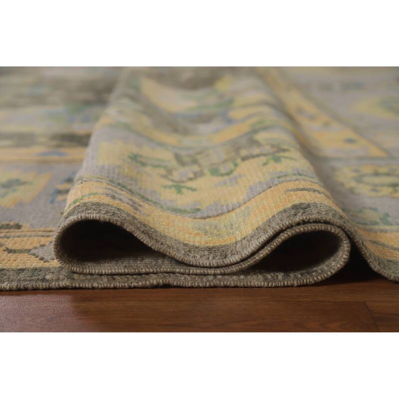 Hand Knotted Oriental 100% Wool Carpet Transitional All-Over Green Oushak Area Rug - 10' 4'' X 8' 7''