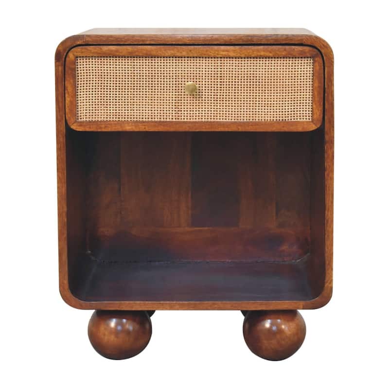 Artisan Furniture Solid Wood Chestnut Open Woven Bedside, Unique desgin, Brown with One Drawer
