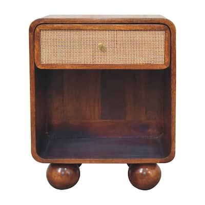 Artisan Furniture Solid Wood Chestnut Open Woven Bedside, Unique desgin, Brown with One Drawer