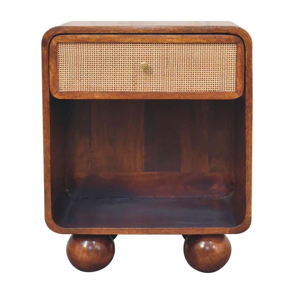 Artisan Furniture Solid Wood Chestnut Open Woven Bedside, Unique desgin, Brown with One Drawer