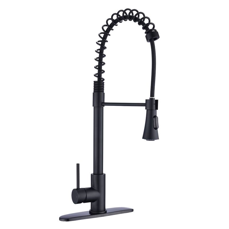 Proox Commercial Modern High Arc Single Handle Spring Kitchen Faucet Pull Out Sprayer - Matte Black