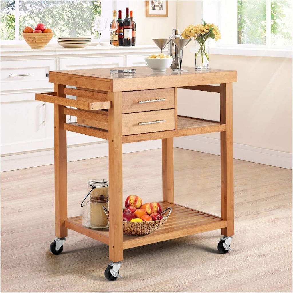 EROMMY Rolling Bamboo Wood Kitchen Island Cart