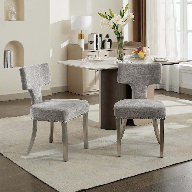 Mid Century Modern Dining Chairs Set of 2,Farmhouse Chenille Fabric Upholstered Accent Chair Curved Backrest