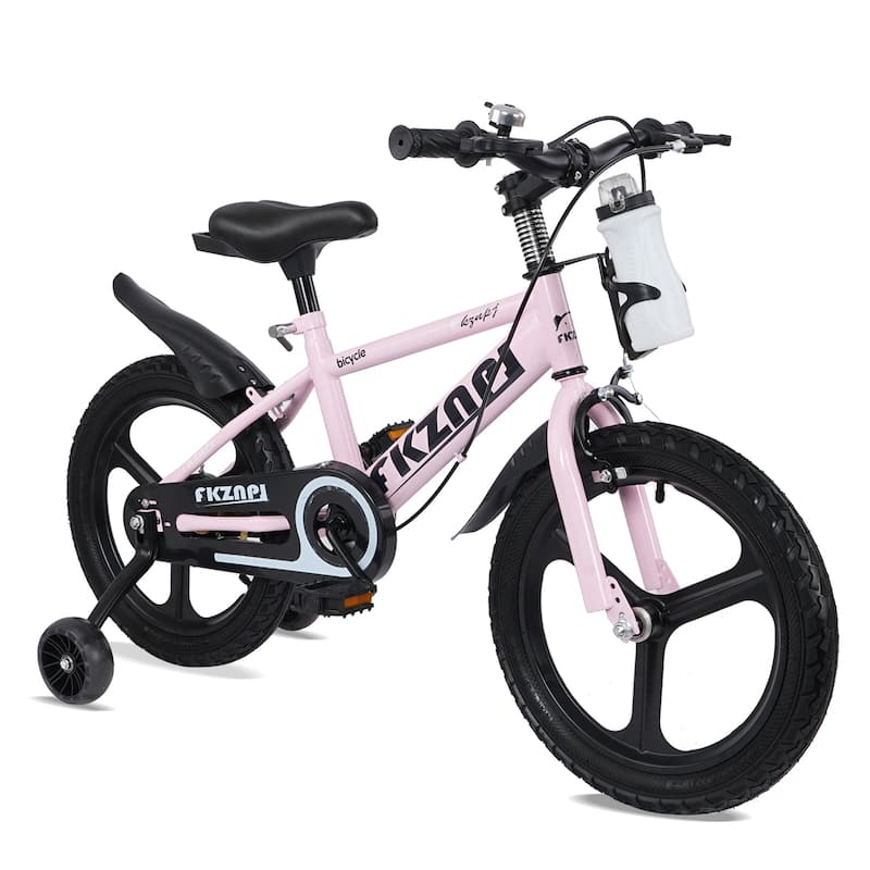 16 Inch High Carbon Steel Frame, Little Daisy Kids Bike w/Kettle & Training Wheels, Magnesium Alloy Wheels Bicycle for 2-7 Years - Pink