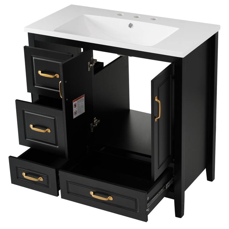 36 inch Bathroom Vanity with Sink, One Cabinet with Soft-closing Doors, 4 Soft-Closing Drawers, Metal Handles