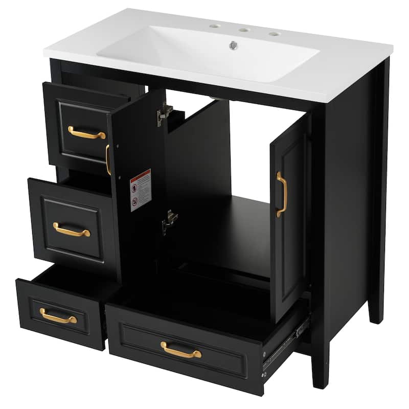 Freestanding 36 Inch Single Sink Bathroom Vanity Cabinet with Resin Sink