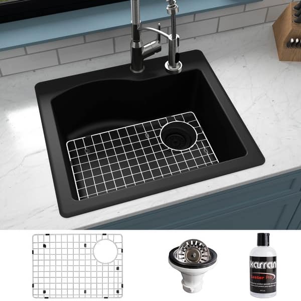 slide 2 of 61, Karran Drop-In Quartz Composite 25 in. Single Bowl Kitchen Sink Kit