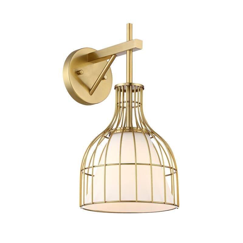 Evensong 8 in. 1-Light Brushed Gold Indoor Wall Sconce Light for Bathrooms - 15.5