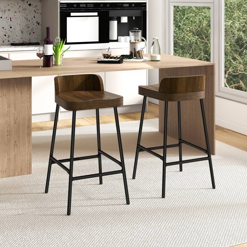 Gymax 24.5''Bar Stool Set of 4 Armless Bar Chair w/ Backrest Footrest