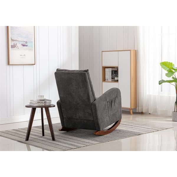 slide 2 of 9, High Back Rocking Chair Nursery Chair Comfortable Rocker Fabric Padded Seat Dark Grey