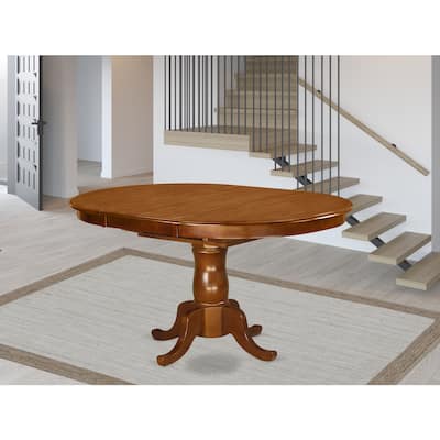 Oval Dining Table with Extension Leaf and Pedestal Base - Rich Brown Finish, Kitchen Table for 4-6 People - 42