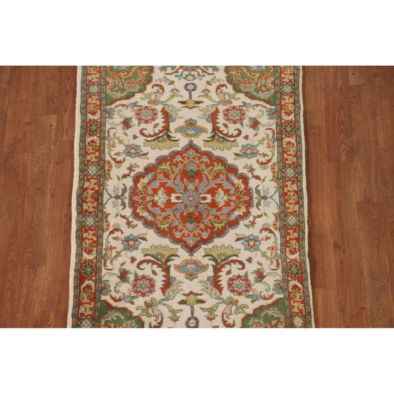Floral Ivory Kashan Oriental Accent Rug Handmade Wool Carpet - 2'6" x 4'1"