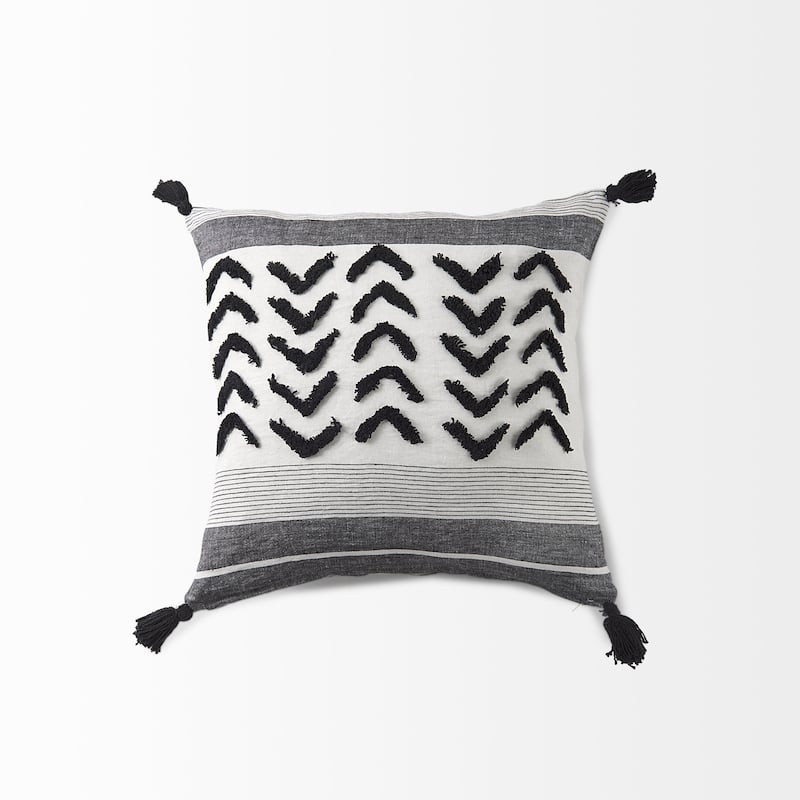 White and Gray Fringed Pillow Cover