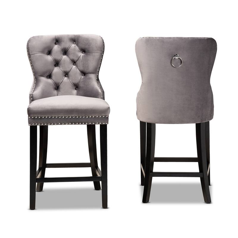 Howell Modern Transitional Velvet and Dark Wood 2-PC Counter Stool Set