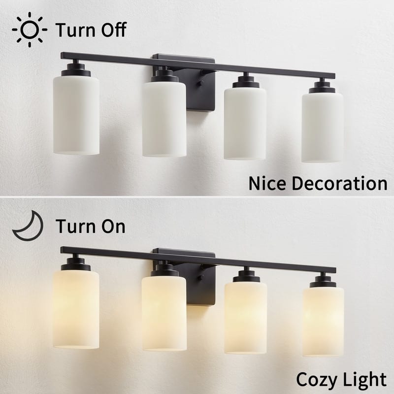 KAWOTI Rive 30" 4-Light Dimmable Vanity Light with Frosted White Glass