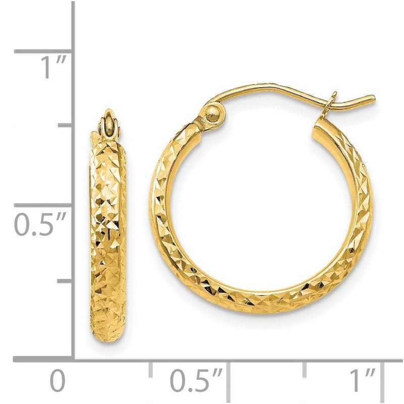 Curata 14k Yellow Gold Sparkle Cut 2.8x18mm Hoop Earrings