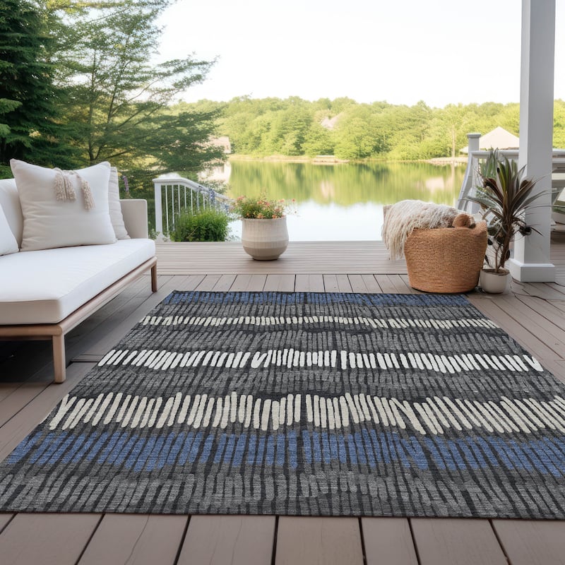 Machine Washable Indoor/ Outdoor Chantille Abstract Stripe Rug - Charcoal - 3' x 5'