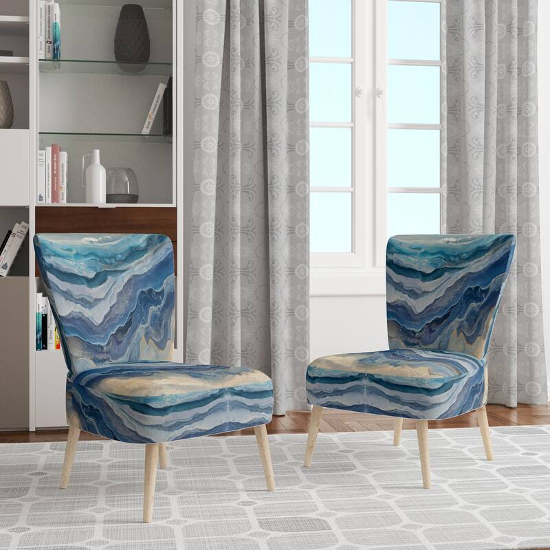 Designart "Coast Blue Sea Waves Watercolour" Upholstered Abstract Accent Chair - Modern Arm Chair For Bedroom - Side Chair - Blue