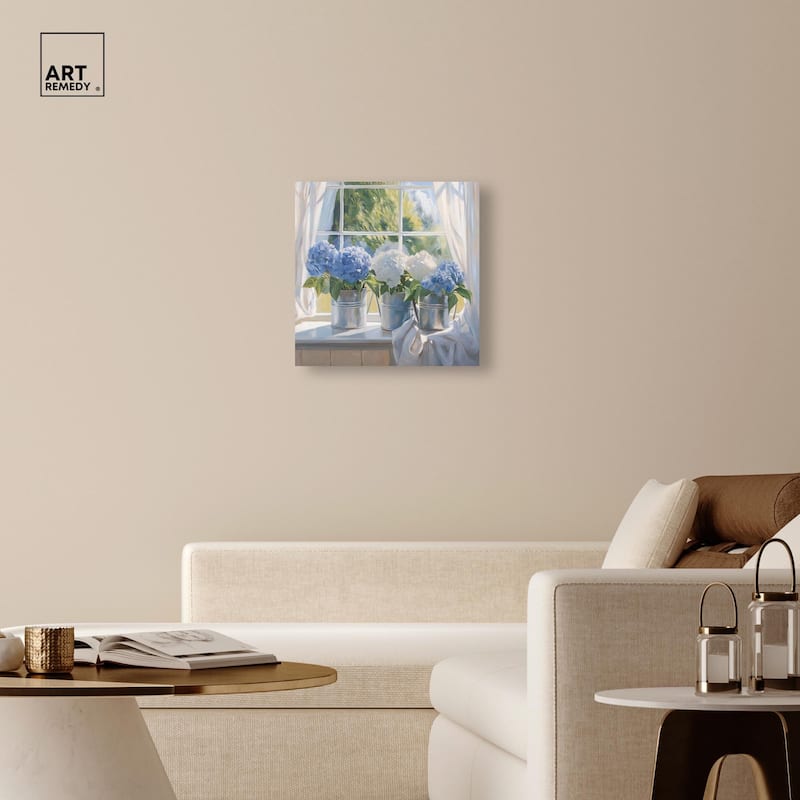 Sunlit Hydrangeas Canvas by Art Remedy, Gallery Wrapped
